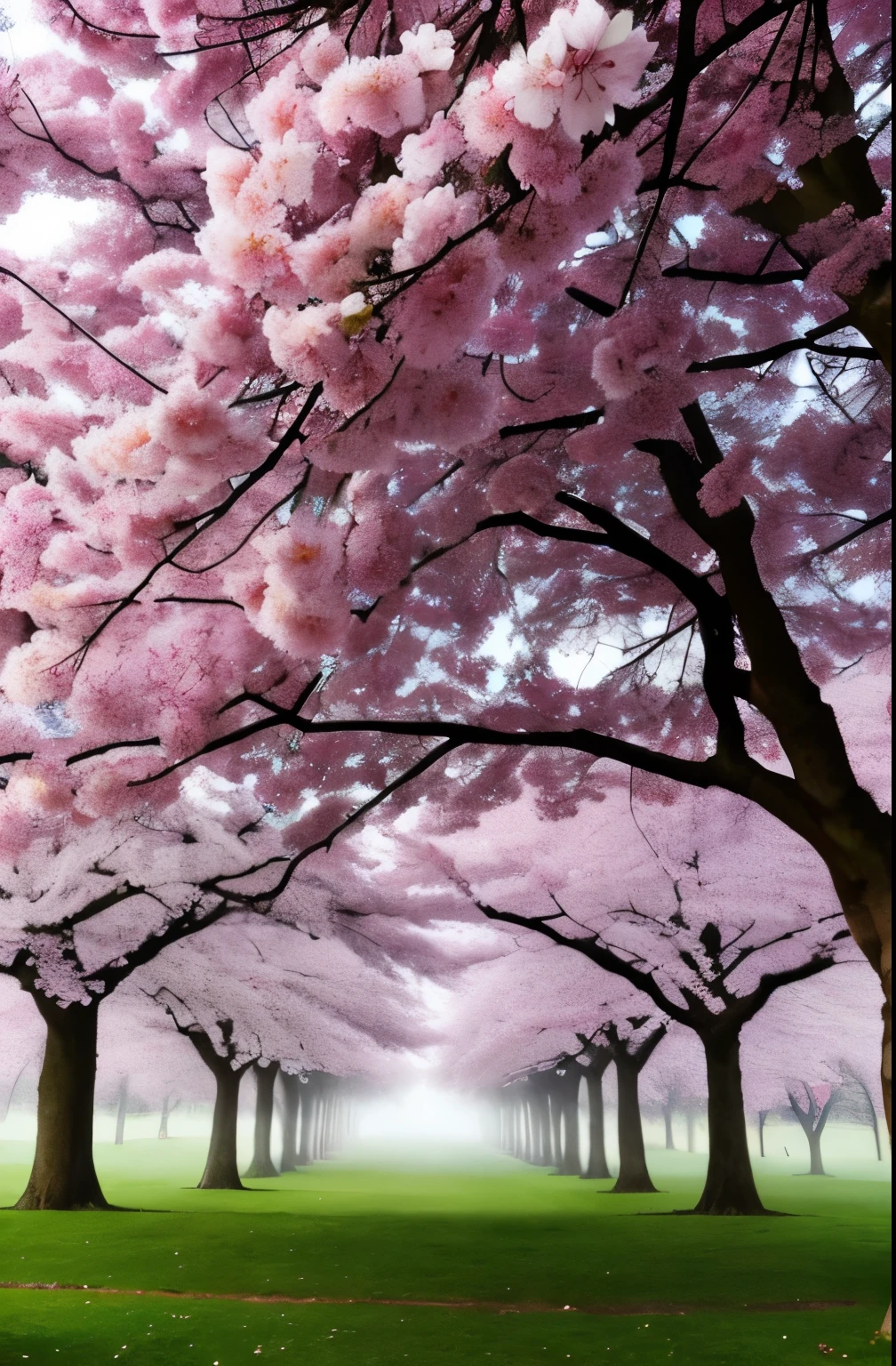 there is a tree with pink flowers in the foggy area, extremely beautiful and ethereal, spring early morning, misty garden, incredibly ethereal, cherry blossom forest, cherry blossom, cherry blossoms, flowers and trees, detailed trees in bloom, cherry blossom tree, cherry tree in the background, by Xie Shichen, by Cheng Jiasui, very ethereal, beautiful!!!!!!!!!