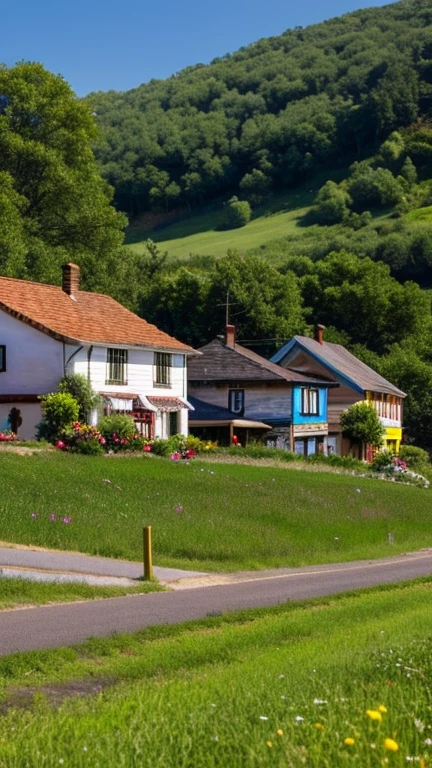 small town with many picturesque houses on the side of the road, you feel an atmosphere of tranquility
