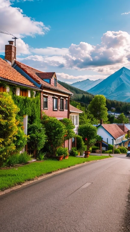 small town with many picturesque houses on the side of the road, you feel an atmosphere of tranquility