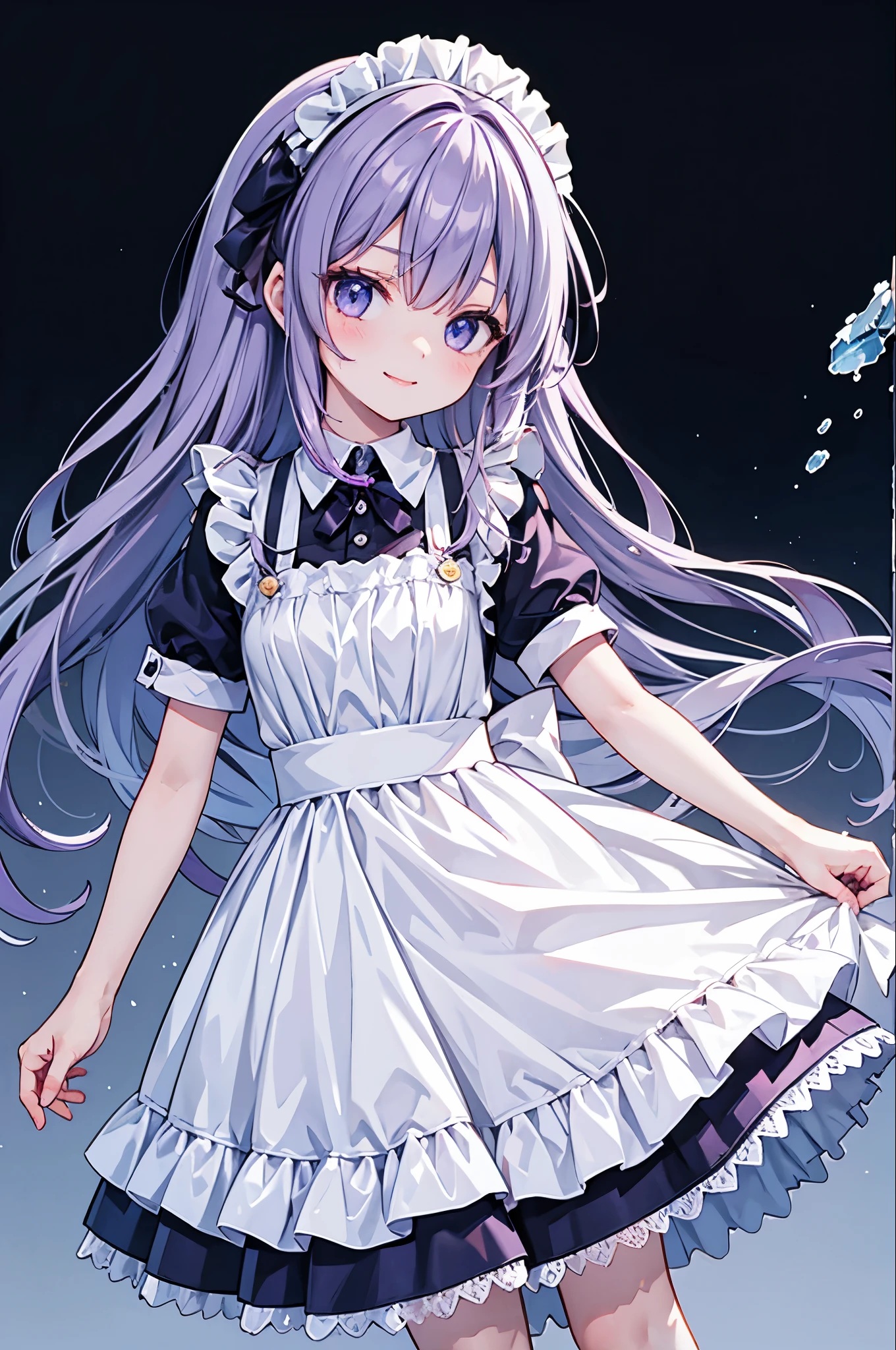 high resolution,smile,woman,woman1人,adult,cute, Purple Hair,BREAK, Light blue eyes,BREAK,
Maid clothes,BREAK,Facing forward,BREAK,Light blue background,