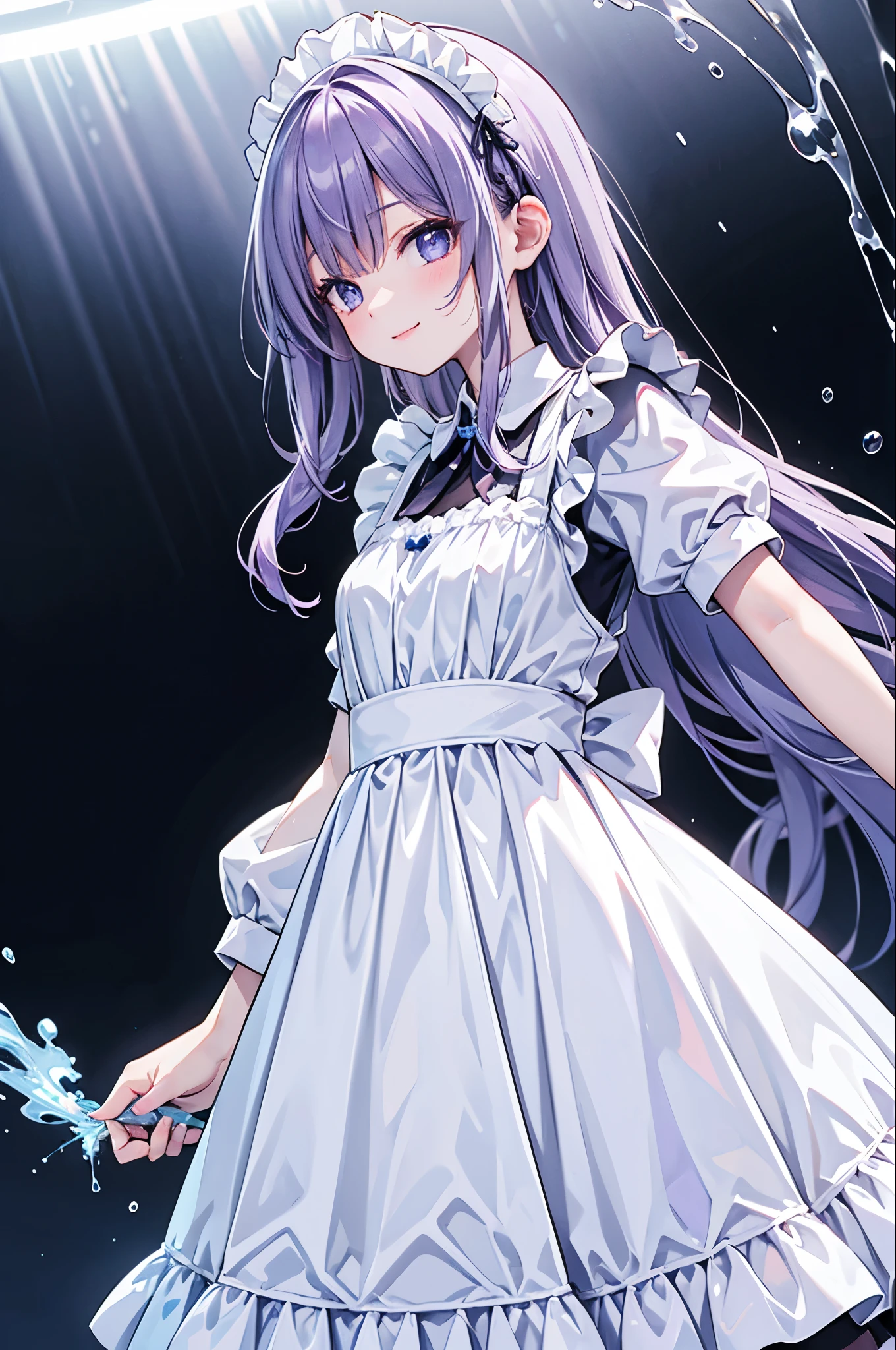high resolution,smile,woman,woman1人,adult,cute, Purple Hair,BREAK, Light blue eyes,BREAK,
Maid clothes,BREAK,Facing forward,BREAK,Light blue background,
