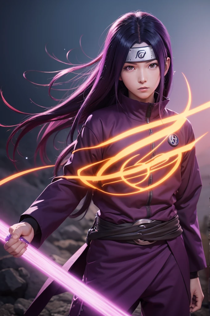Madara Uchira does anime (Naruto Shippuden) with the first phase of his purple sussanoo,8k 

