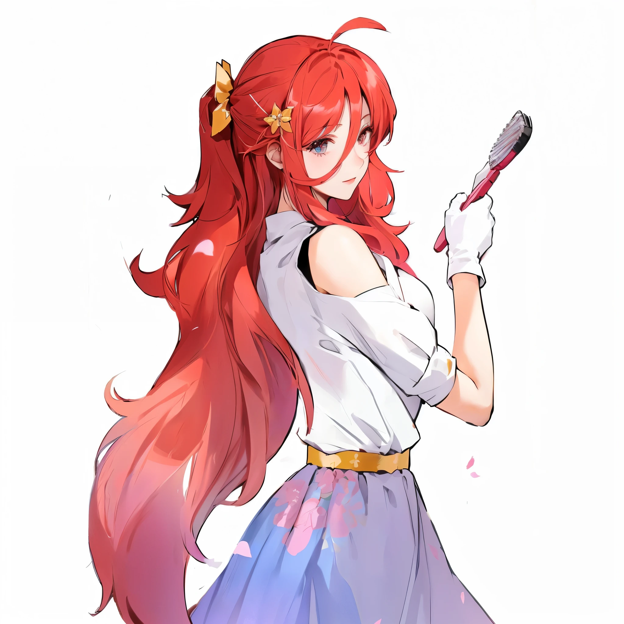 anime girl with long red hair holding a comb and a hair brush, I&#39;m going to make fanart too, official character art, She has red hair, anime moe art style, she has long curly hair, red-haired goddess, with red hair cacheado, with red hair, with long red hair, fire hair, Rias Gremory, offcial art, anime girl with long hair, anime character with cape and skirt and cape on head,detailedeyes, perfects eyes, garota com big boobies, perfect face 12k beautiful , transparent black clothing, big neckline, roupa sensuous, sexy girl, black bikini, black swimwear, Flying hair, sexy girl, sensuous, sorriso sensuous, charming smile, provocative clothes, big boobies, decote sensuous