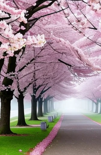 there is a tree with pink flowers in the foggy area, extremely beautiful and ethereal, spring early morning, misty garden, incredibly ethereal, cherry blossom forest, cherry blossom, cherry blossoms, flowers and trees, detailed trees in bloom, cherry blossom tree, cherry tree in the background, by Xie Shichen, by Cheng Jiasui, very ethereal, beautiful!!!!!!!!!