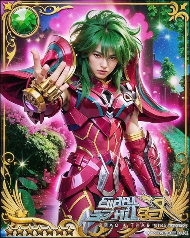 Realistic photo, A young european man in glossy armor, Saint seiya, Andromedas Shun, unreal engine saint seiya render,