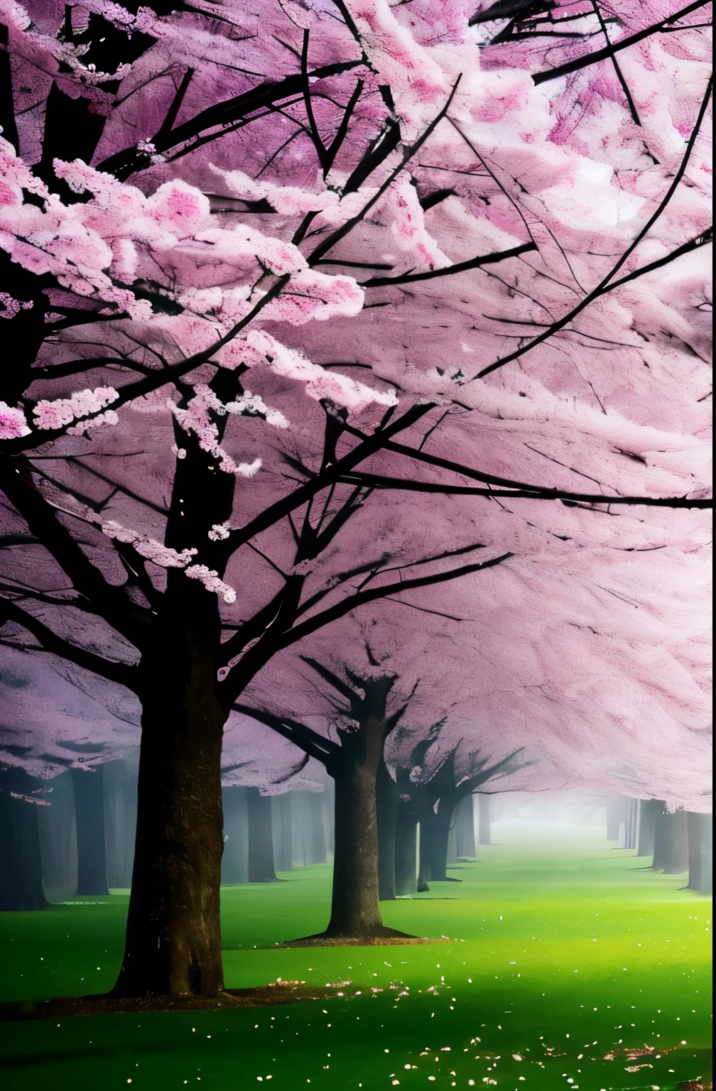 there is a tree with pink flowers in the foggy area, extremely beautiful and ethereal, spring early morning, misty garden, incredibly ethereal, cherry blossom forest, cherry blossom, cherry blossoms, flowers and trees, detailed trees in bloom, cherry blossom tree, cherry tree in the background, by Xie Shichen, by Cheng Jiasui, very ethereal, beautiful!!!!!!!!!