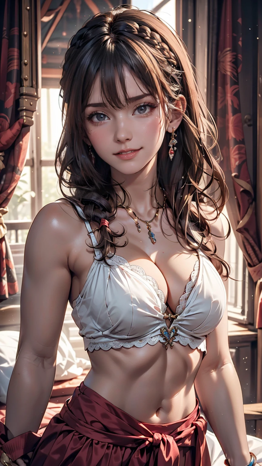 Highest quality,masterpiece, 1 girl, alone, Model shoot, wonderful, Arena, (((Portrait))), View Users, smile, blush, hairpin,(( Braiding)), hair ornaments, ((Hair Clip)), 、Sexy proportions、Narrow waist、Sexy
