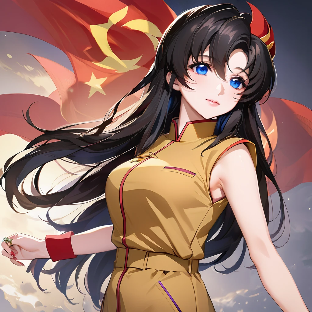 ((Highest quality)), ((masterpiece)), (detailed), （Perfect Face）、The woman is a Chinese Lacus Clyne with blue eyes and medium-long black hair. She is wearing an engagement ring. She has become a member of the glorious Chinese Communist Party and has sworn absolute loyalty to the Chinese Communist Party. She is a righteous Communist Party member of China.、The woman is a member of the Chinese Communist Party and is wearing a khaki Mao suit.、For the sake of China, they dye their hair, hairstyle, clothes, and everything they wear belongs to the Chinese Communist Party, and their thoughts are also Chinese, becoming great Chinese in body and mind.、The woman became Lacus Clyne, a Chinese woman who was proud of and loved China.