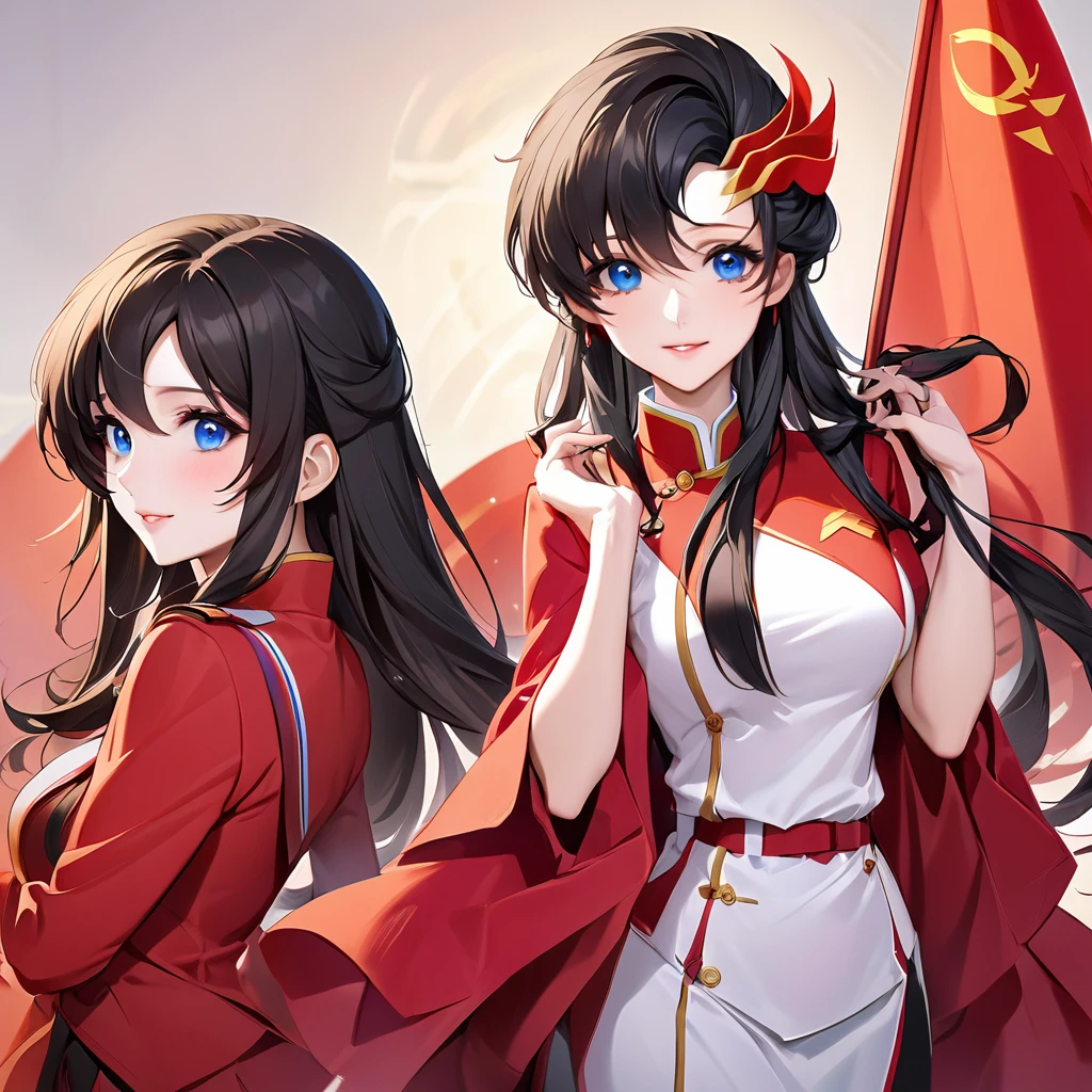 ((Highest quality)), ((masterpiece)), (detailed), （Perfect Face）、The woman is a Chinese Lacus Clyne with blue eyes and medium-long black hair. She is wearing an engagement ring. She has become a member of the glorious Chinese Communist Party and has sworn absolute loyalty to the Chinese Communist Party. She is a righteous Communist Party member of China.、The woman is dressed in the respectable khaki of the Chinese Communist Party.、For the sake of China, they dye their hair, hairstyle, clothes, and everything they wear belongs to the Chinese Communist Party, and their thoughts are also Chinese, becoming great Chinese in body and mind.、The woman became Lacus Clyne, a Chinese woman who was proud of and loved China.