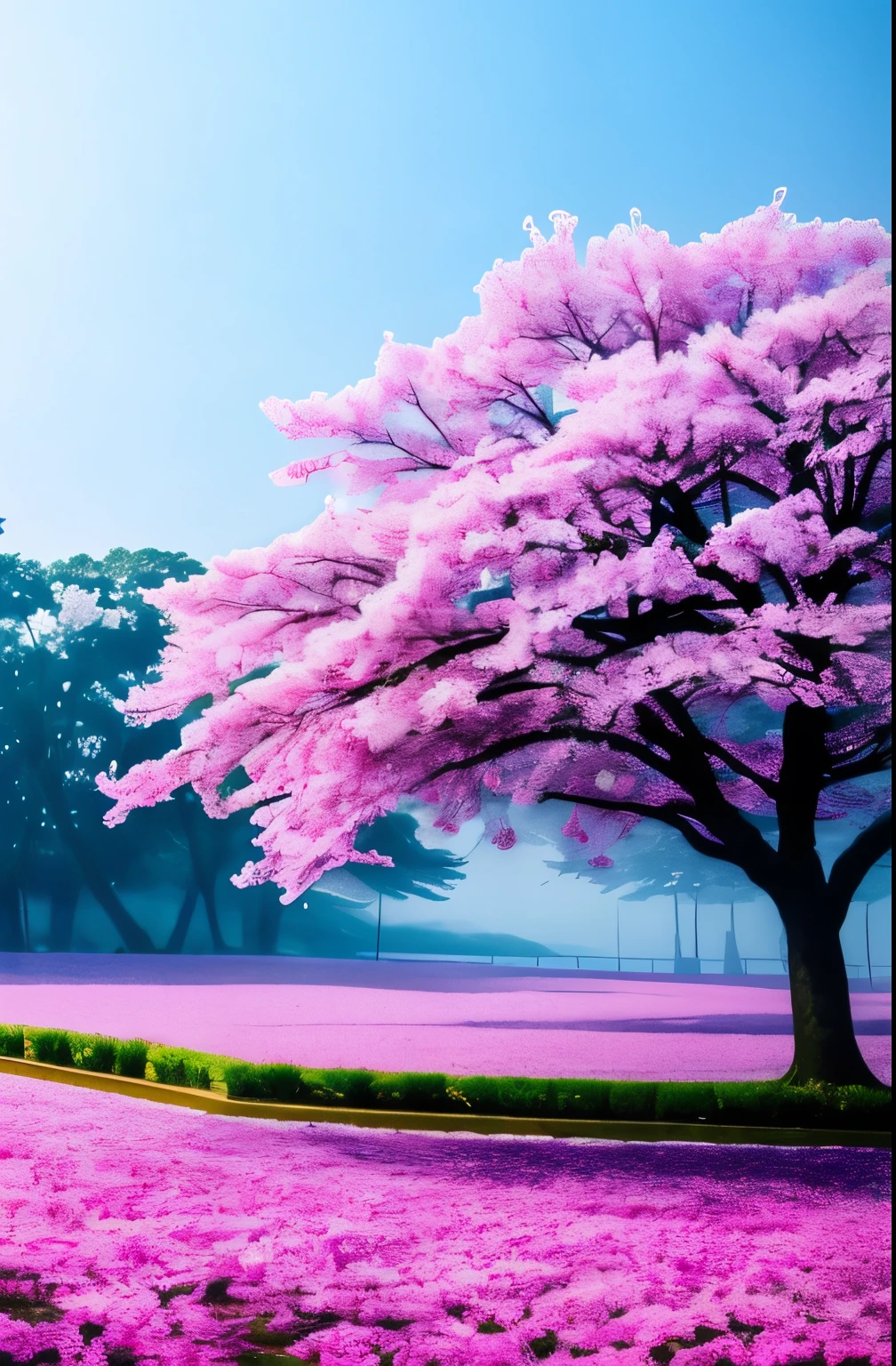 there is a tree with pink flowers in the foggy area, extremely beautiful and ethereal, spring early morning, misty garden, incredibly ethereal, cherry blossom forest, cherry blossom, cherry blossoms, flowers and trees, detailed trees in bloom, cherry blossom tree, cherry tree in the background, by Xie Shichen, by Cheng Jiasui, very ethereal, beautiful!!!!!!!!!