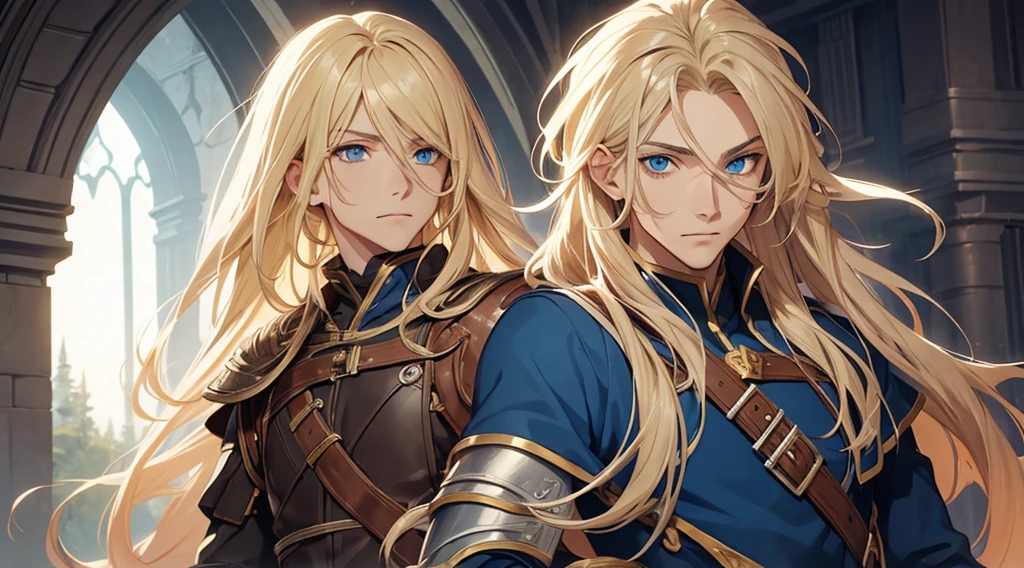 1man, best quality, expressive eyes, perfect face, long hair, blonde hair, androgynous male, blue eyes, fantasy adventurer outfit, fleeing
