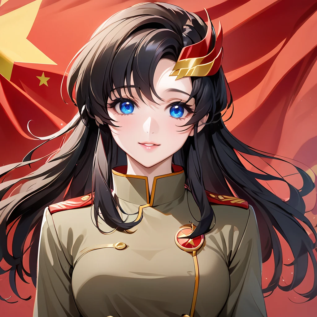 ((Highest quality)), ((masterpiece)), (detailed), (Perfect Face)、The woman is a Chinese Lacus Clyne with blue eyes and medium-long black hair. She is wearing an engagement ring. She has become a member of the glorious Chinese Communist and has sworn absolute loyalty to the Chinese Communist Party is a righteous Communist Party memb China.、The woman is a member of the Chinese Communist Party and is we a khaki Mao suit.、For the sake of China, they dye their hair, hairstyle, clothes, and everything they wear belongs to the Chinese Communist Party, and their tho are also Chinese, becoming great Chinese in body and mind.、The woman became Lacus Clyne, a Chinese woman who was proud of and loved China.