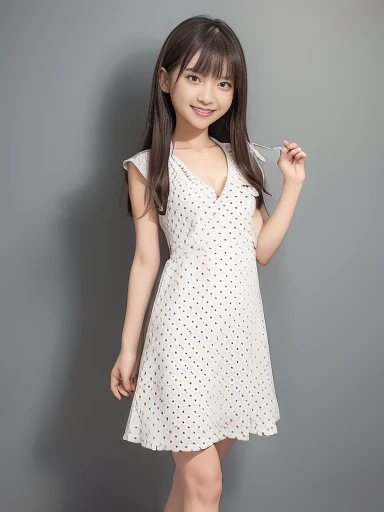 Japanese female, (underweight), (flat chest best quality:1.5), (cheerful grin:1.3),
apparel store, delightful, walking, long hair, (dress, polka dot cloth, white Clothes,), (cleavage:1.1), light atmosphere, full body shot, low angle shot