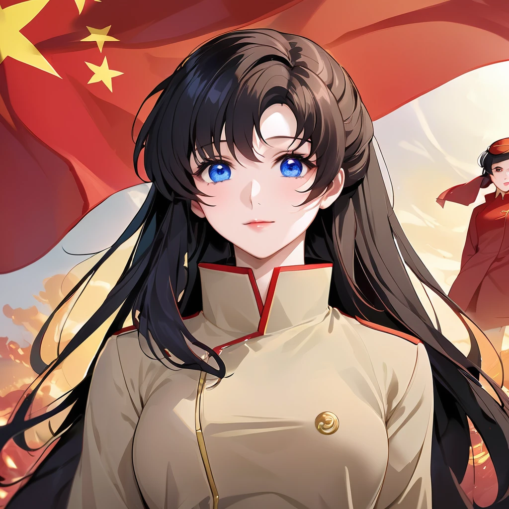 Lei Feng, dressed in a Chinese military uniform, salutes on the battlefield in anime style