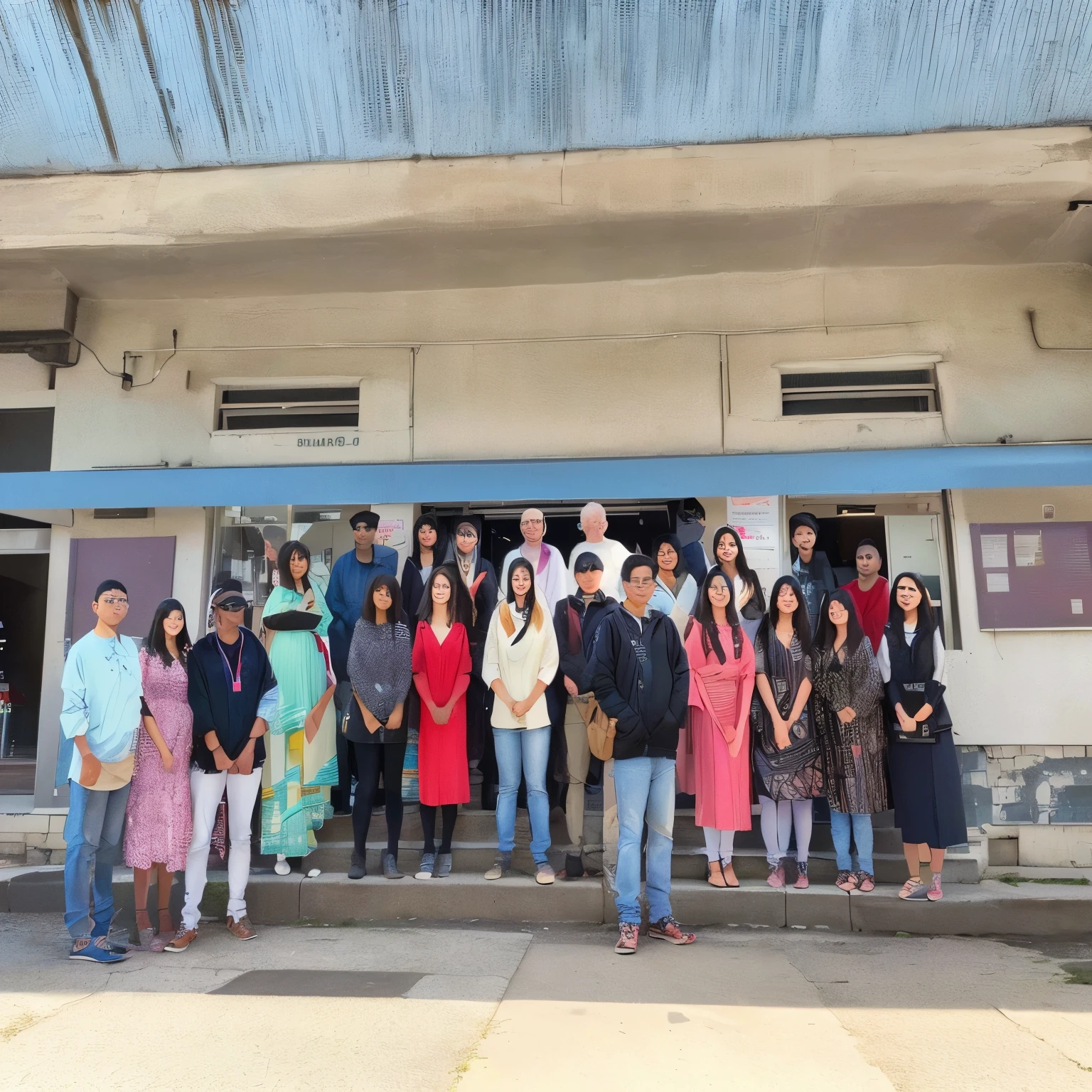 there are many people standing together outside of a building, in group photograph, group photo, taken with sony alpha 9, a picture, centre image, beautiful surroundings, student, in background, taken with the best dlsr camera, photo taken with nikon d 7 5 0, photo taken with nikon d750, album photo, year 2 5 0 0, clean image