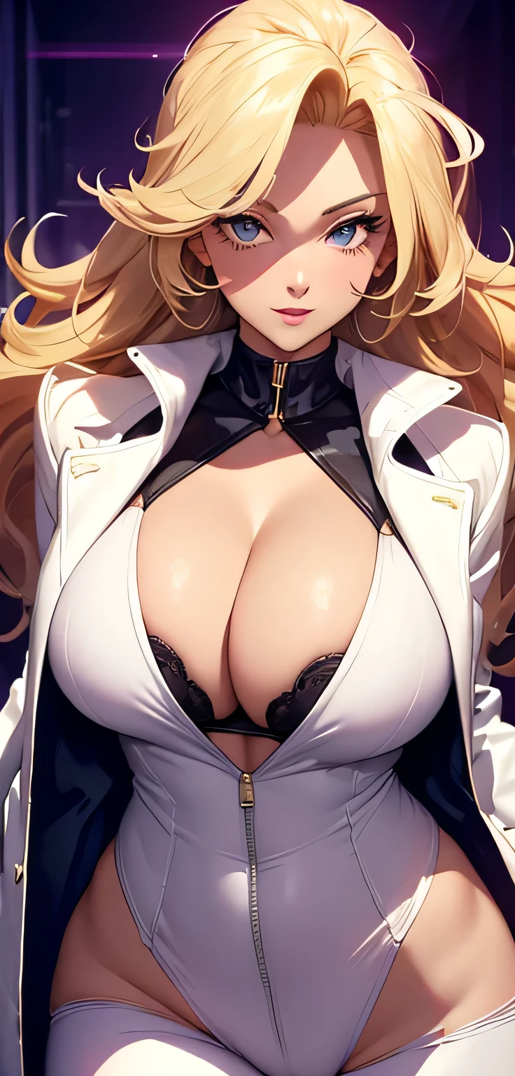 beautiful detailed 25 years old female, wearing Retro 80s: Bright-colored leggings, oversized blazers, and big hair with bold accessories, beautiful face, shiny white skin, blonde hair, slender, ultra large saggy breasts, massive cleavage exposed, random pose