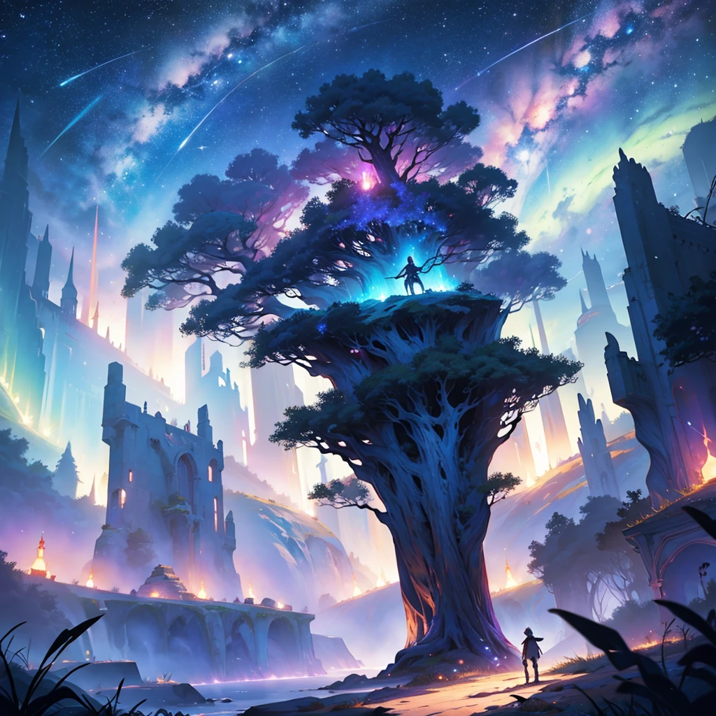 Fairy tal, other world, fantasy, dark, mysterious, boy, shooting star, landscape