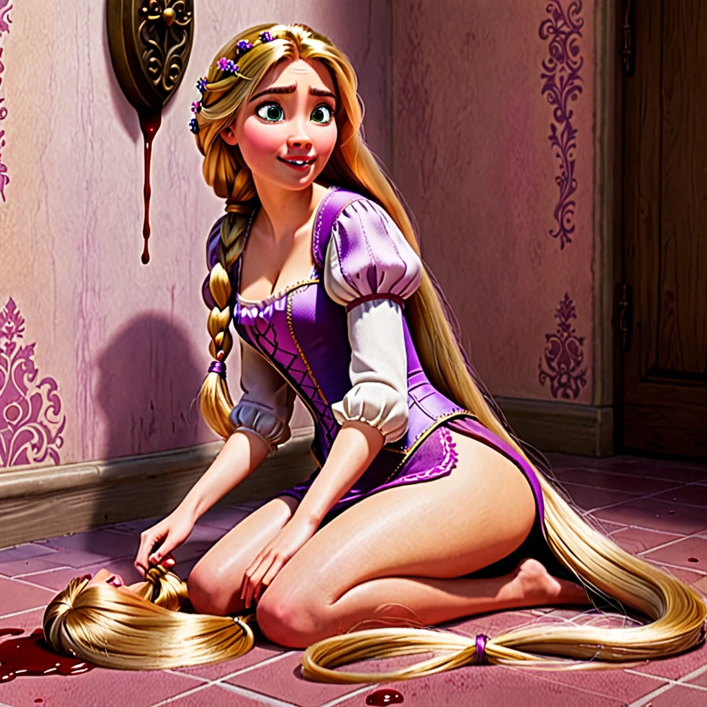 Rapunzel, rape in doggy style, blood on anus