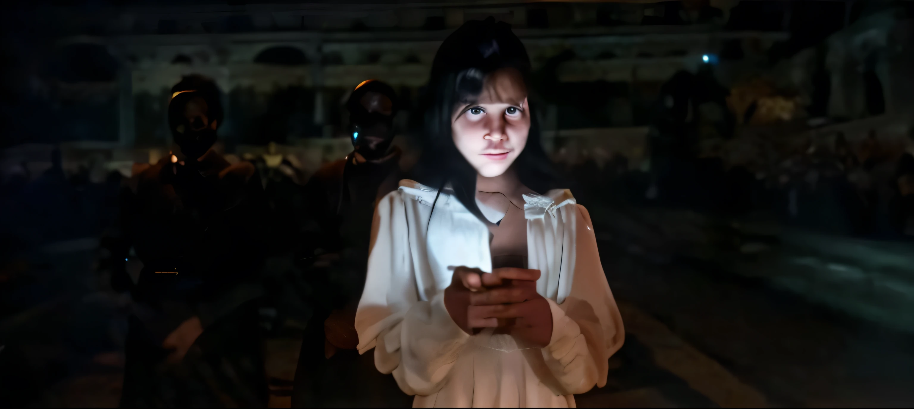 (Best quality, 8k, 32k, Masterpiece, UHD:1.2) "Transform the setting into a horror movie scene with a crowd of ghosts standing creepily in the background and shadows. The street is filled with eerie, pale figures, their hollow eyes and ghastly faces barely illuminated by flickering streetlights. The ghosts are motionless, staring intently, creating an atmosphere of sheer dread and terror. Their presence is haunting, as if they are silently watching and waiting, making the scene feel unsettling and chilling."ewer should feel a deep sense of unease and fear as they witness the girl being overpowered by the relentless, ghostly hands in this dark, terrifying setting."