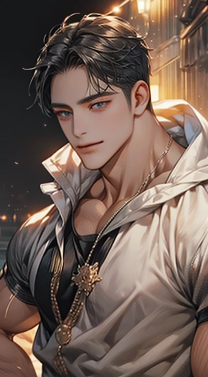 (best quality,4k,8k,highres,masterpiece:1.2),ultra-detailed,(realistic,photorealistic,photo-realistic:1.37),1 man,31 years old,mature man,very handsome,without expression,smile,short grey black hair,blue eyes,penetrating gaze,perfect face without errors,imposing posture,businessman,office background,cinematic lighting,hdr image