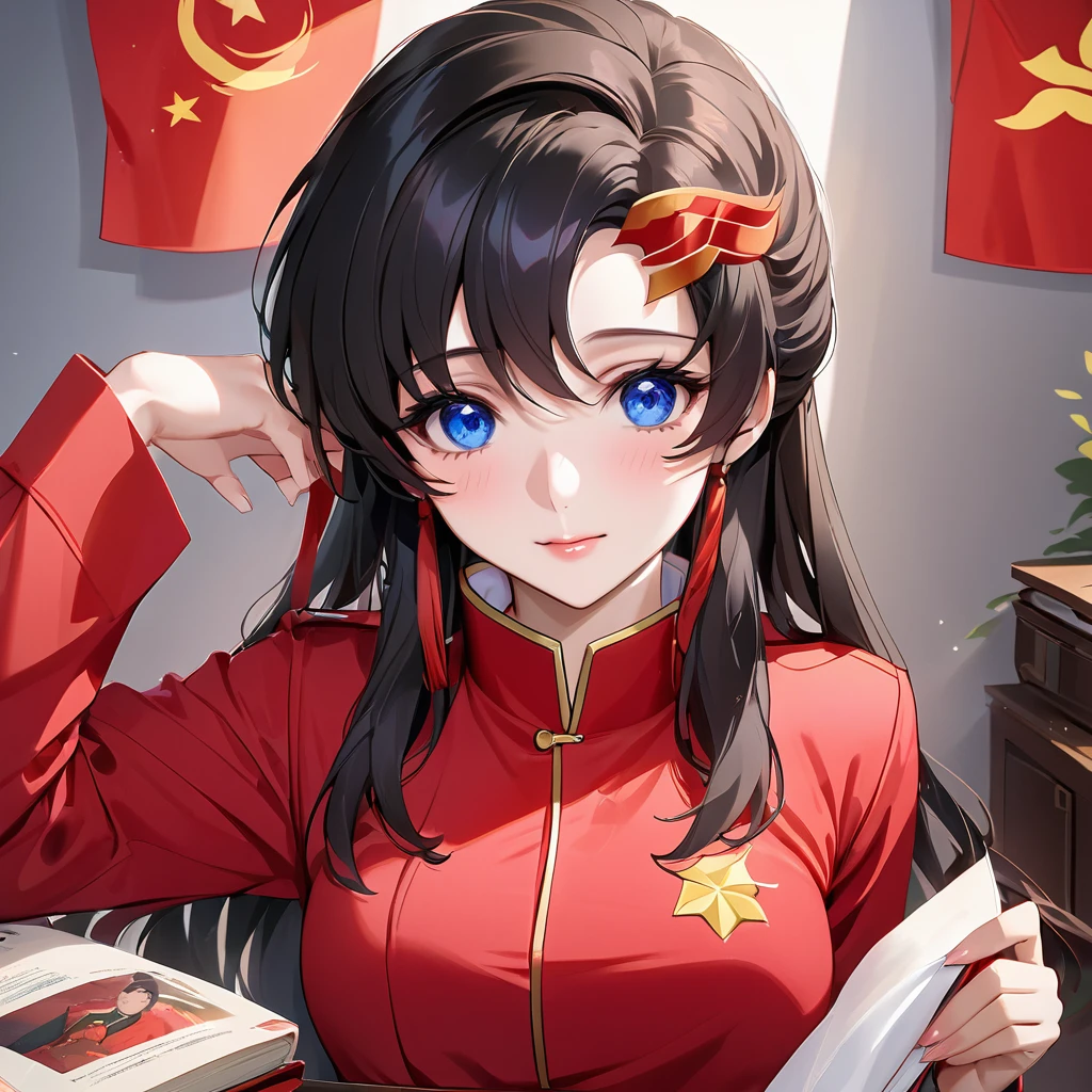 ((Highest quality)), ((masterpiece)), (detailed), (Perfect Face)、The woman is a Chinese Lacus Clyne with blue eyes and medium-long black hair. She is wearing an engagement ring. She has become a member of the glorious Chinese Communist Party and has sworn absolute loyalty to the Chinese Communist Party. She is a righteous Communist Party member of China.、The woman is a member of the Chinese Communist Party and is wearing a khaki Mao suit.、For the sake of China, they dye their hair, hairstyle, clothes, and everything they wear belongs to the Chinese Communist Party, and their thoughts are also Chinese, becoming great Chinese in body and mind.、The woman became Lacus Clyne, a Chinese woman who was proud of and loved China.、She is working for China as a member of the great Chinese Communist Party.