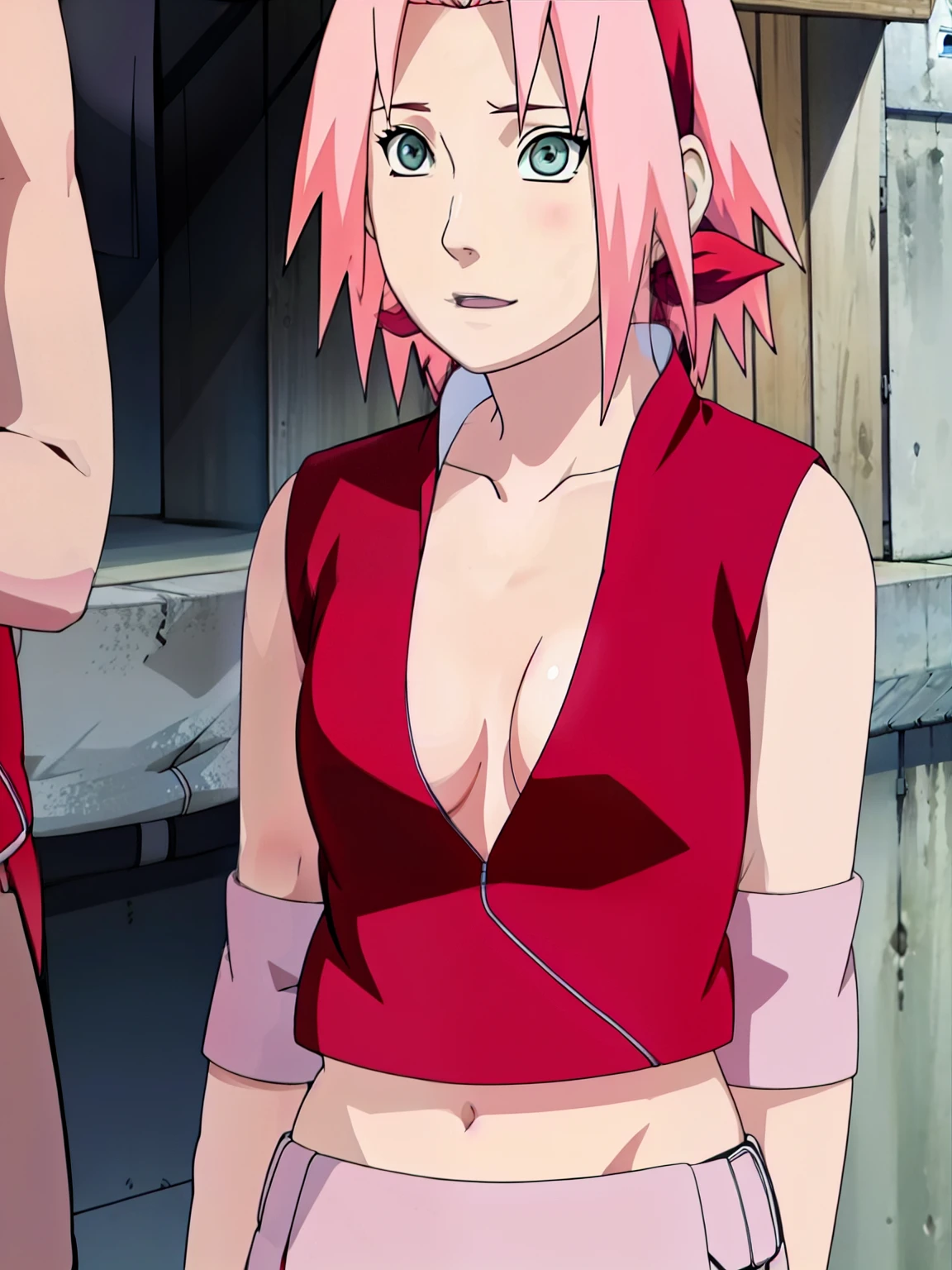 Sakura Haruno open blouse open zipper ripped blouse open shirt ripped shirt showing sexy chest and belly.