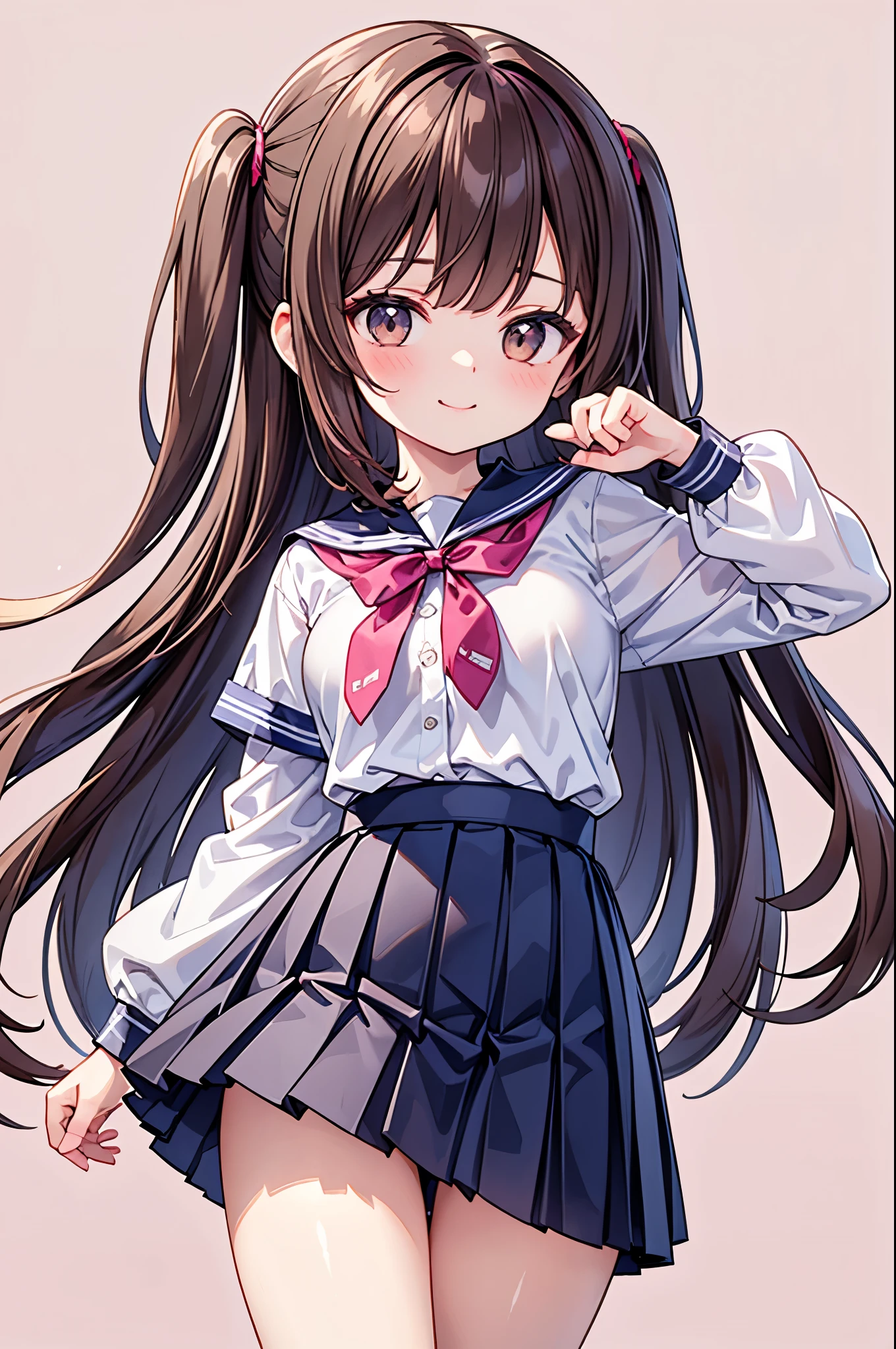 high resolution,smile,woman,woman1人,adult,Clear,cute, Brown Hair,BREAK, Brown eyes,BREAK, high school girl,uniform,White shirt,Navy blue pleated skirt,BREAK, Facing forward,BREAK,Pink background,
