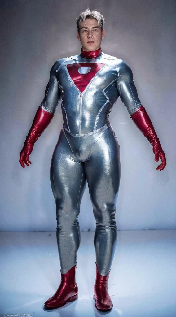 (realistic,hyper-detailed,8k,DC comic superhero,Captain Atom,captainatom),
(silver suit,silversuit),
(red gloves,redgloves),
(red boots,redboots)