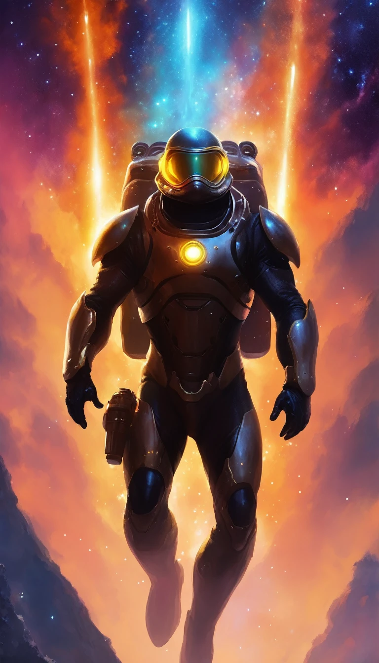 ethereal fantasy concept art of ral-ledlights frogman, against a nebula background, . magnificent, celestial, ethereal, painterly, epic, majestic, magical, fantasy art, cover art, dreamy,