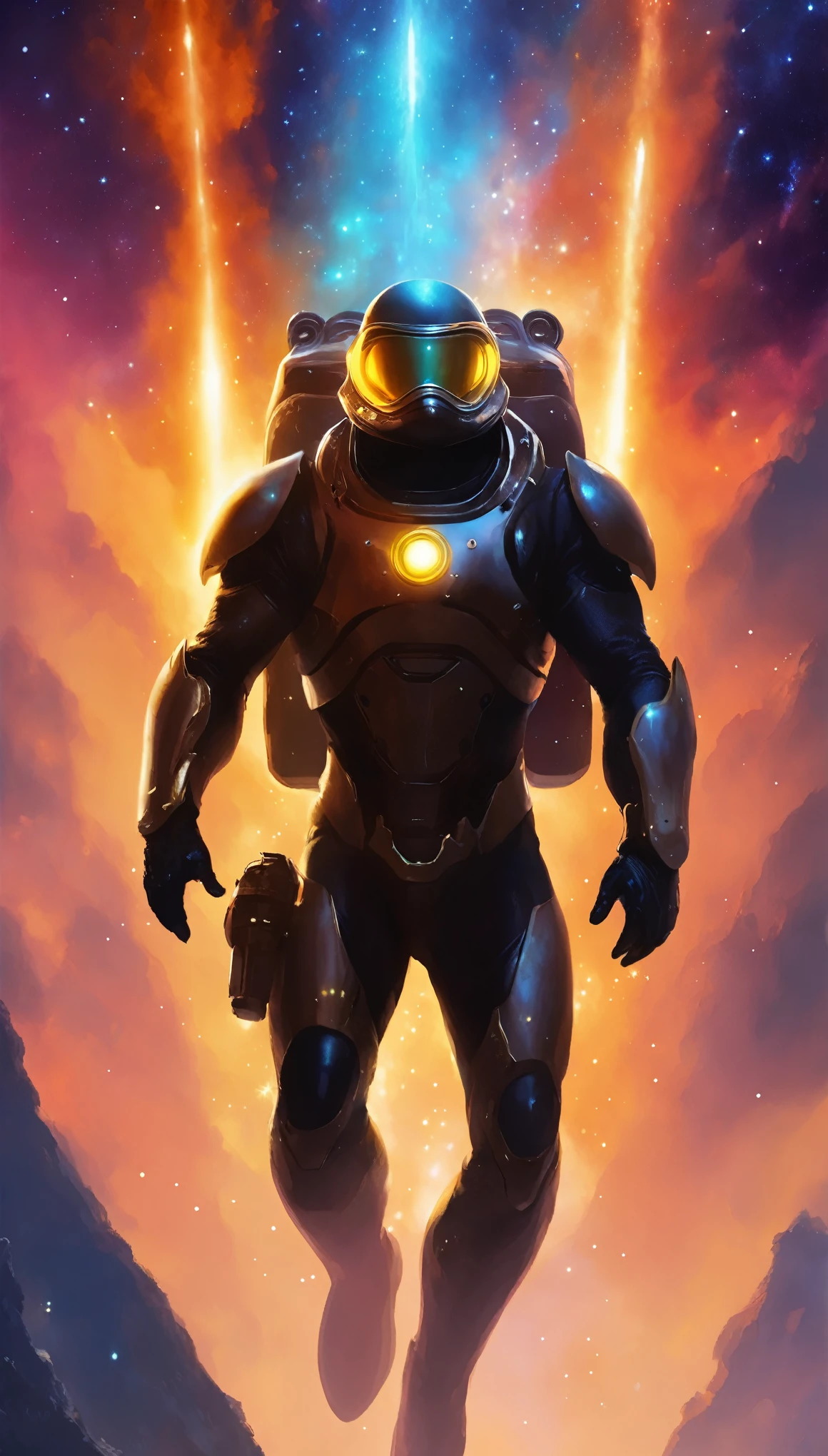 ethereal fantasy concept art of ral-ledlights frogman, against a nebula background, . magnificent, celestial, ethereal, painterly, epic, majestic, magical, fantasy art, cover art, dreamy,