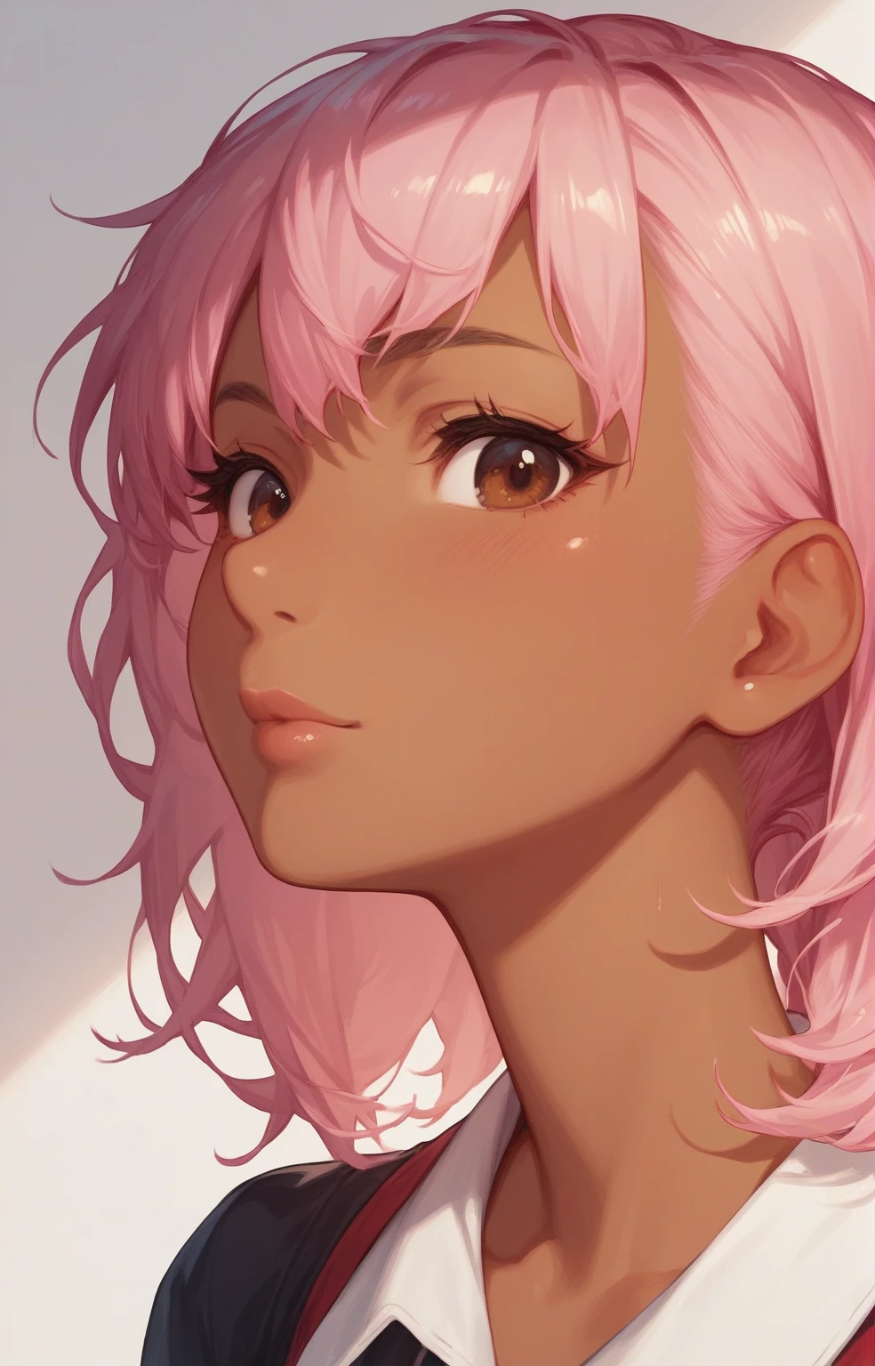 score_9,score_8_up,score_7_up, 1girl, (source_anime), dark skin, pink hair, brown eyes,