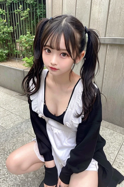 (Realistic:1.1, photoRealistic:1.4),(masterpiece:1.3, Highest quality, Ultra-high resolution, Very detailed),Age: 10 year old girl,Cute  with big breasts,The cutest in the world顔,I lost my clothes,Taking off your pants, Big dark eyes with long eyelashes,Small nose and mouth,Plump Cheeks,Twin tails,Black Hair,Beautiful lines,Remove underwear,Beautiful pussy lines:1.5,A delicate touch,I'm wet in the rain,Show your crotch,squat,Hold your knees,Leg spread,Angle from below,Twin tails,Clothes with holes,Shy,Peeing,Sticking out tongue,sweating,The cutest in the world,In love,