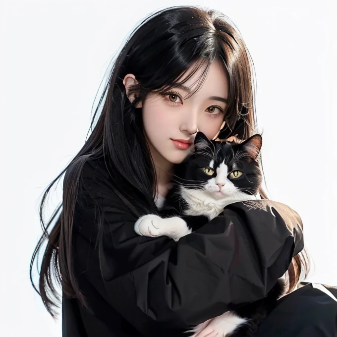 anime girl with long black hair holding a black and white cat, very beautiful cute catgirl, beautiful anime catgirl, cute anime catgirl, anime catgirl, anime cat, catgirl, anime visual of a cute cat, beautiful young catgirl, attractive cat girl, she is holding a cat in her arms, manhwa, big cheeks holding her cat and from tokyo