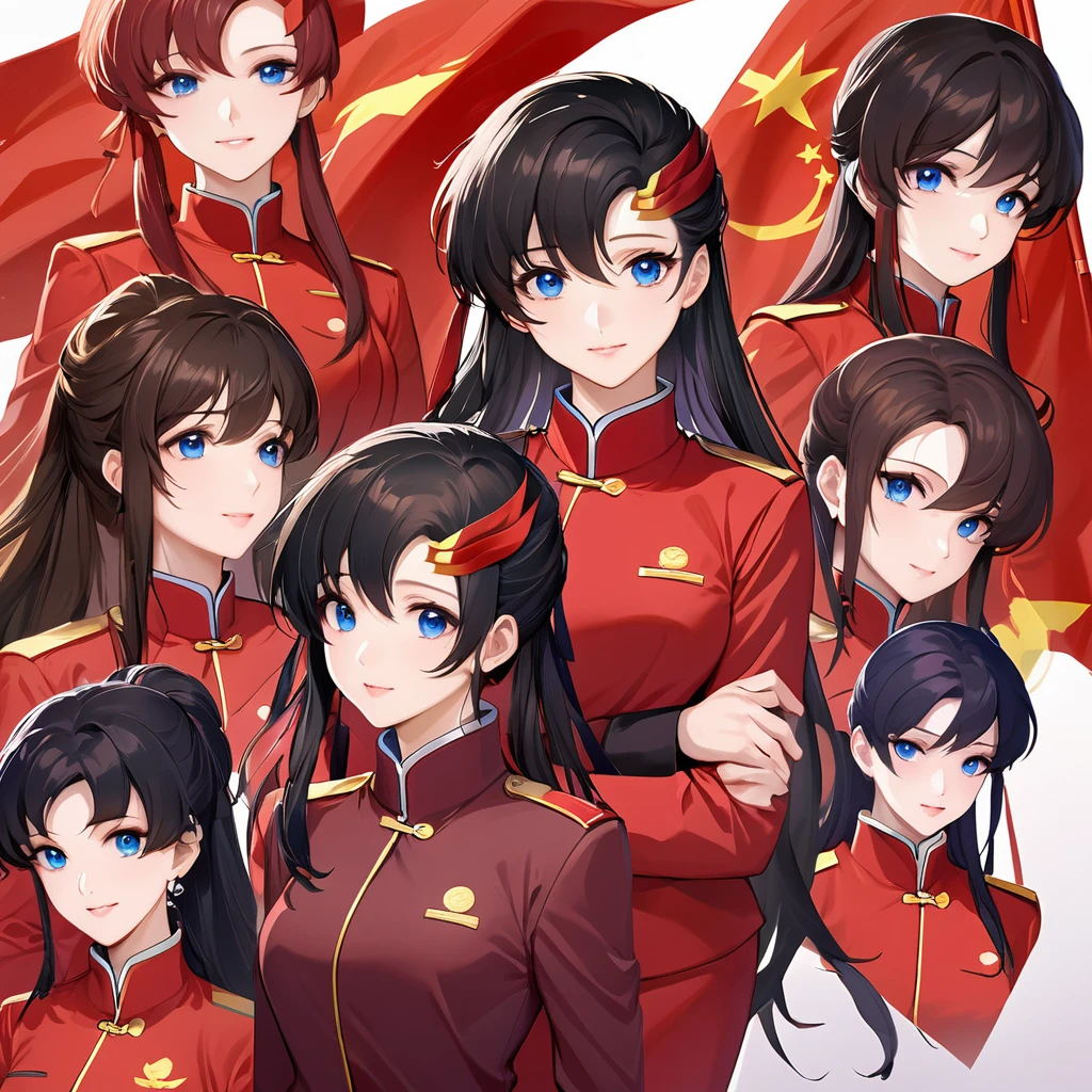 ((Highest quality)), ((masterpiece)), (detailed), (Perfect Face)、The woman is a Chinese Lacus Clyne with blue eyes and medium-long black hair. She is wearing an engagement ring. She has become a member of the glorious Chinese Communist Party and has sworn absolute loyalty to the Chinese Communist Party. She is a righteous Communist Party member of China.、The woman is wearing the fine red uniform of a Chinese Communist Party member.、For the sake of China, they dye their hair, hairstyle, clothes, and everything they wear belongs to the Chinese Communist Party, and their thoughts are also Chinese, becoming great Chinese in body and mind.、The woman became Lacus Clyne, a Chinese woman who was proud of and loved China.、She is working for China as a member of the great Chinese Communist Party.、Women and fellow Communist Party members line up in an orderly fashion at the ceremony to pledge allegiance to the great President of the Nation.