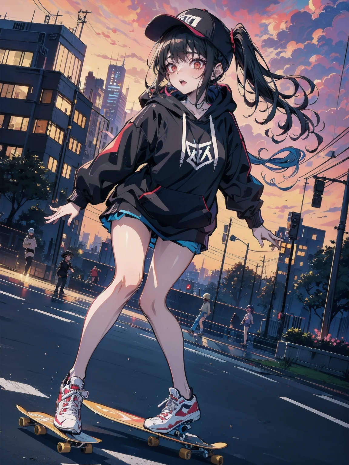 (1girl:1.5), (1boy:1.5), (masterpiece:1.37), best quality, (extremely detailed:1.37), woman, adult, mature, large breasts, (very long hair:1.5), dark purple hair, purple eyes, (extremely detailed eyes:1.37), white hoodie, multicolored hoodie, light blue hoodie, futuristic hoodie, jeans, (desperation:2.0), (wetting: self 3.0), standing, embarrassed, humiliation, blushing, angry, city, futuristic, neon lighting, high-tech, full body