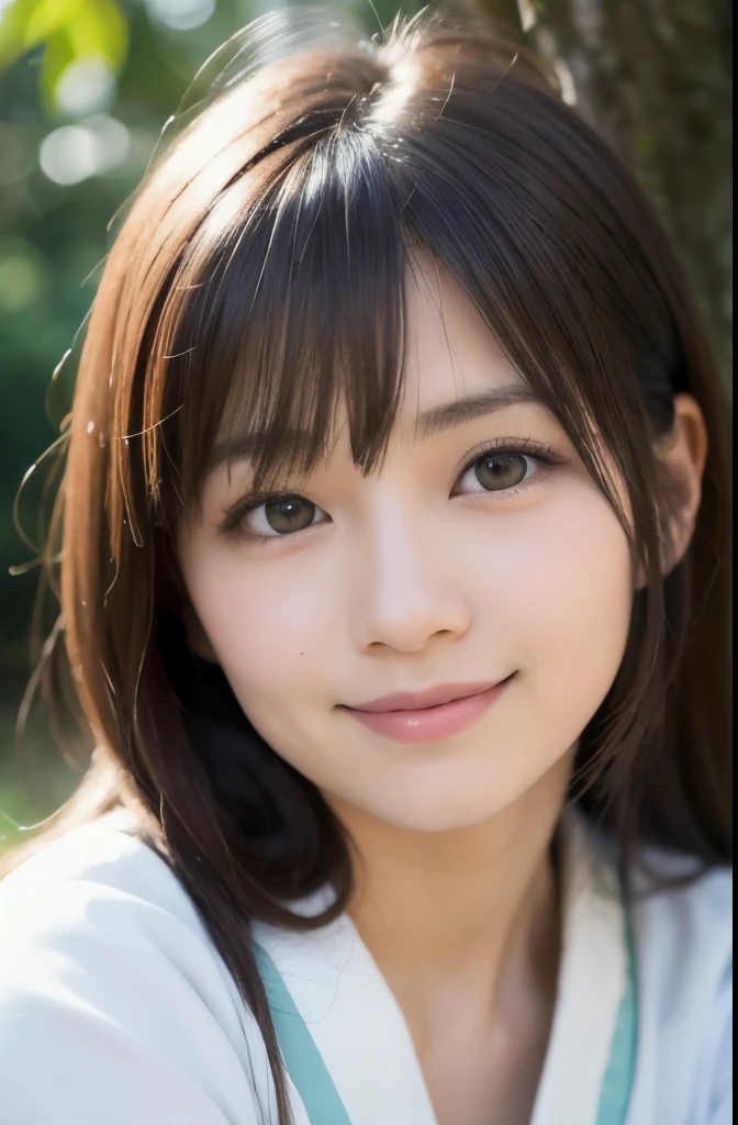 best quality, face focus, soft light, ultra high res, (photorealistic:1.4), RAW photo,(Shinozaki Ai),
1japanese girl, solo, cute, kawaii, smile, (pupil, lights in the eyes), detailed beautiful face,(high resolution detail of human skin texture),(long hair),(portrait), face up, white traditional kimono, in the forest,