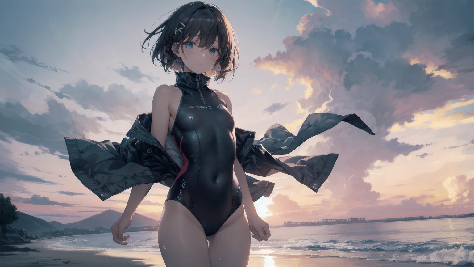 Highest quality, Anime Moe Art Style,Best Anime 8K Konachan Wallpaper,pixiv Contest Winner,Perfect Anatomy, break,(Draw a picture of a girl in a swimsuit walking on the beach..),break, One is an unlucky beautiful girl.,(alone,in addition,,:1.3),,Complete limbs, Full Finger,Blonde, short hair,おでこを出したshort hair,Bob Hair, amount, (Hair on one eye:1.4),Small breasts, Small Ass, Beautiful attention to detail, Well-proportioned pupils,Between the legs, Wet, Glowing Skin, Cowboy Shot, Hair Clip, White swimsuit, At the Beach.break,Very detailed,High resolution,Very detailed肌,
Optimal lighting with AI, shape,