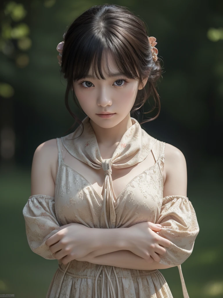 8k, Raw photo, Highest quality, masterpiece:1.2), masterpiece, Highest quality, figure, Very detailed, Fine details, High resolution, 8k,wallpaper, Perfect dynamic composition,(Detailed high quality, Realistic depiction of eyes:1.3)、A woman who has been kidnapped and has her hands tied、Arms wrapped around his back, hands tie behind back, I'm on top of a hill with a spectacular view of an old castle in the distance.、Sitting on a bench、((( With legs apart、Her white panties are visible between her skirt and legs.)))、(((Short sleeve blouse、mini skirt)))、whole body、The whole thing faces forward、21 years old、I am a TV personality.、Beauty、Well-formed face、Make your eyes even、Beautiful black hair、Has bangs、Small face、Well-balanced proportions、Beautiful legs、Fresh face、Beautiful scenery、(((Viewers gaze forward)))、