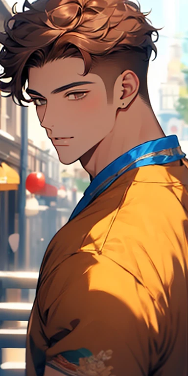 handsome 24 years old boy with brown curly hair and small lips long nose