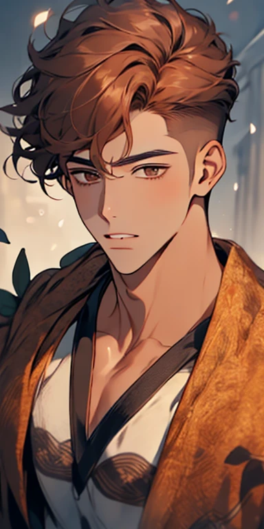 handsome 24 years old boy with brown curly hair and small lips long nose