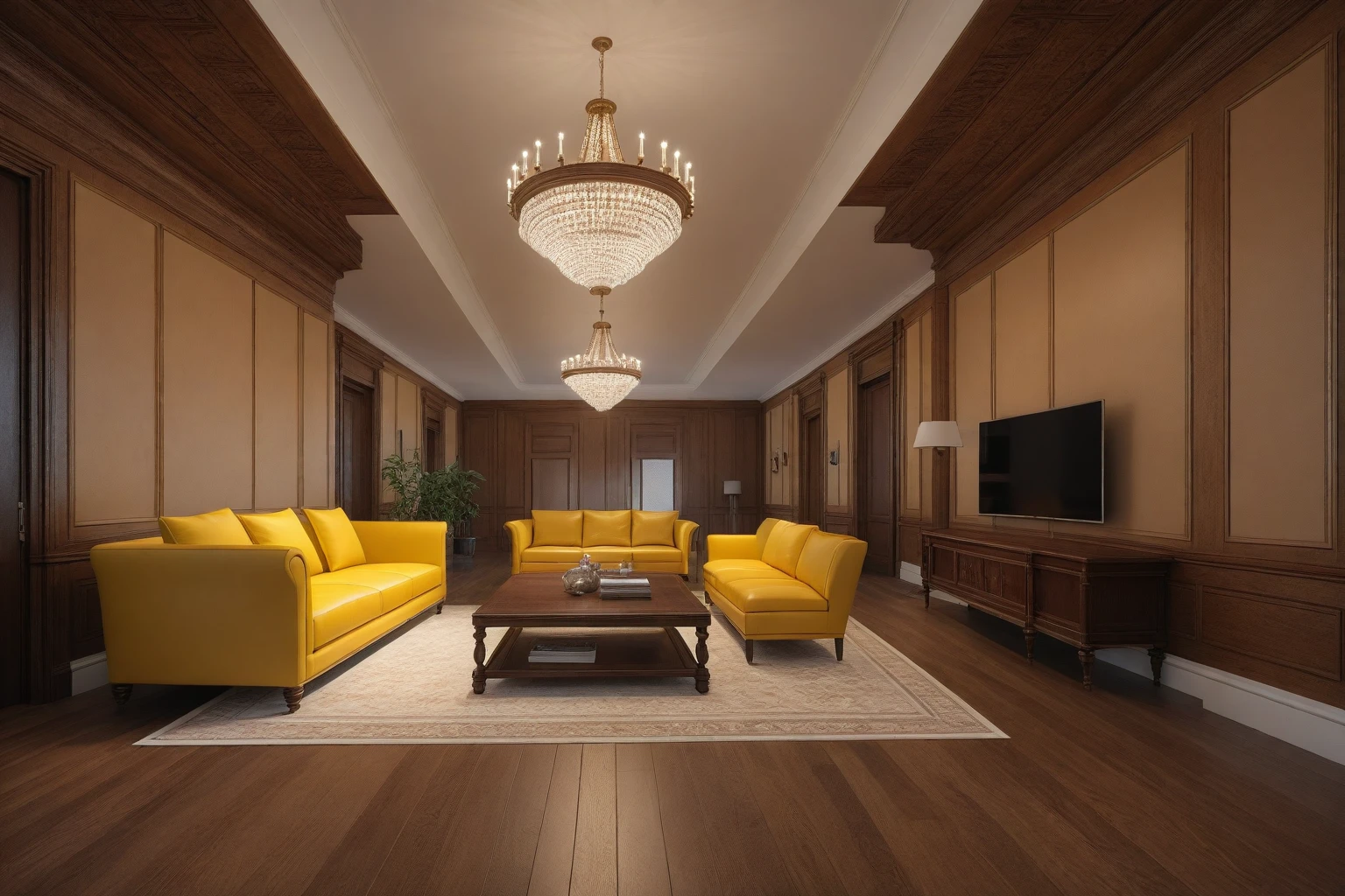 RAW photo, masterpiece, a view of a ( Living room :1.3) with a couch, chairs, and a chandelier, highly detailed interior, neo - classical style, neoclassical style, neoclassicism style, interior architect architectural visualization, neoclassical style, in style of classicism, white light sun, rendered in vray, rendered in v-ray, rendered in unreal engine 3d, (photorealistic:1.2), (photorealistic:1.5), best quality, ultra high res, architechture, (leather sofa detail:1.5), neoclassic house, (detailed railing neoclassic:1.5), luxury neoclassical villa, (mable floor details:1.5), (detailed neoclassical carpet:1.5), in the style of neoclassical scene, glass windows, best quality, (Intricate lines:1.5), ((Photorealism:1.5)),(((hyper detail:1.5))), archdaily, award winning design, (dynamic light:1.3), (day light:1.2), (perfect light:1.3), (shimering light :1.4), refection glass windows, (curved line architecture arch:1.2), photorealistic, FKAA, TXAA, RTX, SSAO, Post Processing, Post-Production, CGI, VFX, SFX, Full color,((Unreal Engine 5)), Canon EOS R5 Camera + Lens RF 45MP full-frame CMOS sensor, HDR, Realistic, Cinematic intricate detail, extreme detail, science, hyper-detail, FKAA, super detail, super realistic, crazy detail, intricate detail, nice color grading, reflected light on glass, eye-catching wall lights, unreal engine 5, octane render, cinematic, trending on artstation, High-fidelity, Viwvid, Crisp, Sharp, Bright, Stunning, ((Lifelike)), Natural, ((Eye-catching)), Illuminating, Flawless, High-quality,Sharp edge rendering, medium soft lighting, photographic render, detailed archviz, ((( Pachyloba, Doussie, Afzelia wooden : 1.7 ))), ((( yellow organge Tone : 1.3 )))