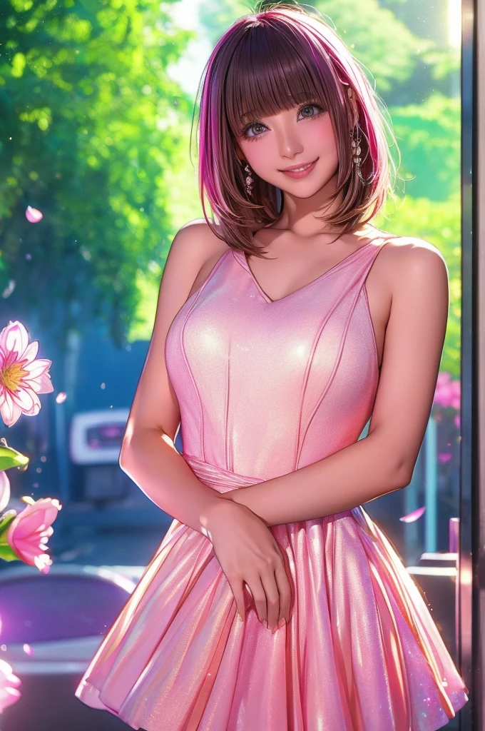 image quality:Highest Quality
Camera Focus: Blur the background
light:sidelight
person:20-year-old female,Gal model 、
Bright light、
Hairstyle: Short Bob、With bangs
dress:Gal、Hysterical glamour expression: The best smile、
flowerpunk、Sparkling light particles、
Vivid gradient effect
