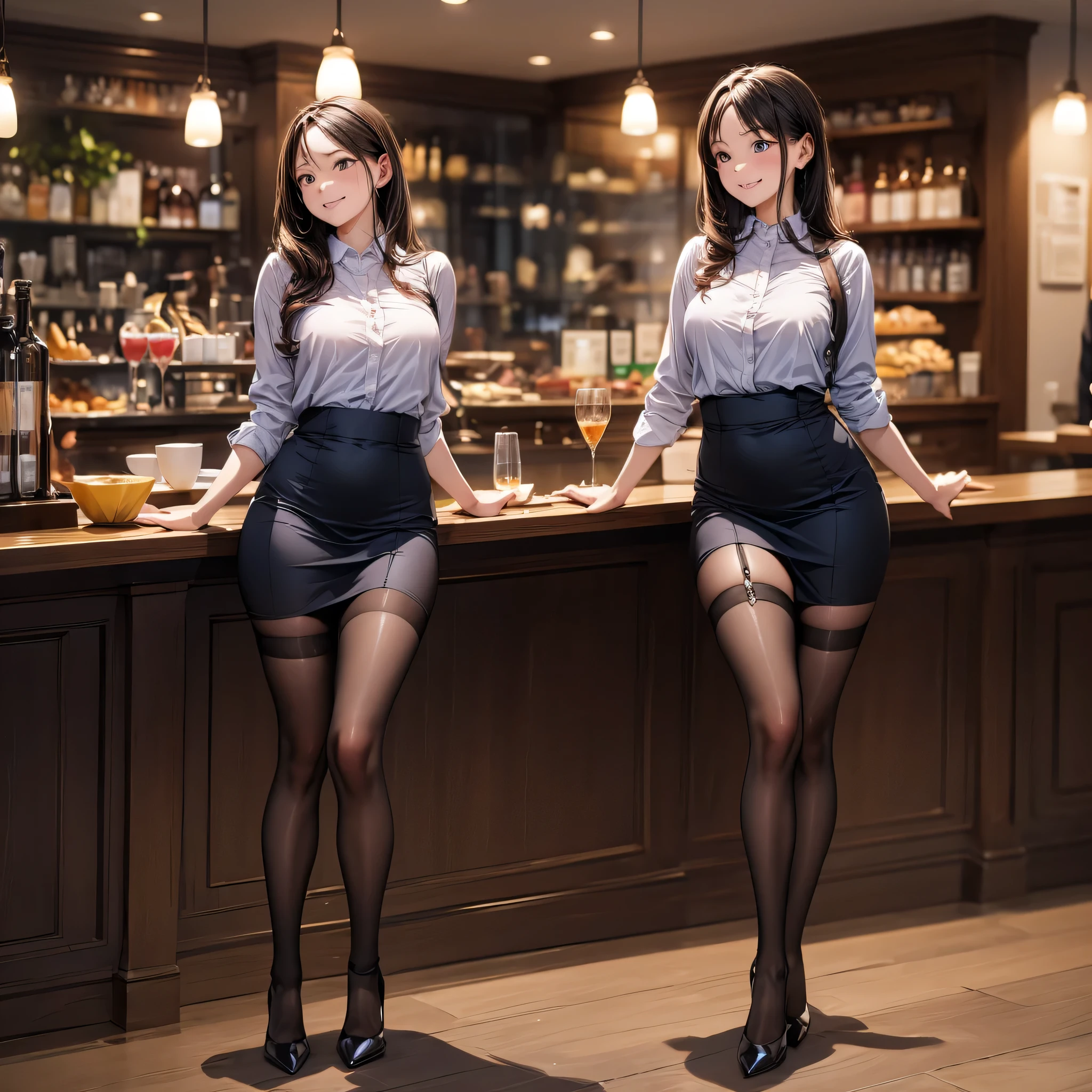 ((************))、Flat Lighting、((2 people))、((Petite girls standing side by side:1.2))、((highest quality, High resolution))、((8K、High resolution、masterpiece:1.2))、High Detail、((Super detailed))、Realistic Background、(Baby Face)、Slim Waist、Small breasts、Japanese、nsfw、(naked:1.3) 、Bunny ears、playboy bunny 、black bunny girl headband 、Beautiful nipples、(Beautiful pussy)、Perfect nipples、Unmanned coffee shop、Highly detailed nipples、Narrow waist、Very smooth skin、Fishnet tights、Knee-high boots、Knee Shot、hand up、Standing、Happy Smile、