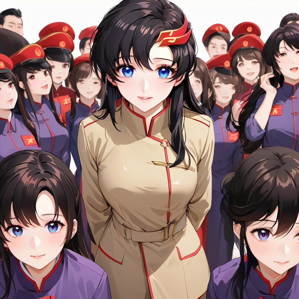 ((Highest quality)), ((masterpiece)), (detailed), (Perfect Face)、The woman is a Chinese Lacus Clyne with blue eyes and medium-long black hair. She is wearing an engagement ring. She has become a member of the glorious Chinese Communist Party and has sworn absolute loyalty to the Chinese Communist Party. She is a righteous Communist Party member of China.、The woman is a member of the Chinese Communist Party and is wearing a khaki Mao suit.、For the sake of China, they dye their hair, hairstyle, clothes, and everything they wear belongs to the Chinese Communist Party, and their thoughts are also Chinese, becoming great Chinese in body and mind.、The woman became Lacus Clyne, a Chinese woman who was proud of and loved China.、She is working for China as a member of the great Chinese Communist Party.、The women lined up in an orderly fashion with their fellow Communist Party members at the ceremony, saluted the beloved and great President, swore loyalty from the bottom of their hearts, and were overjoyed and enthusiastic about the honor of serving the President.