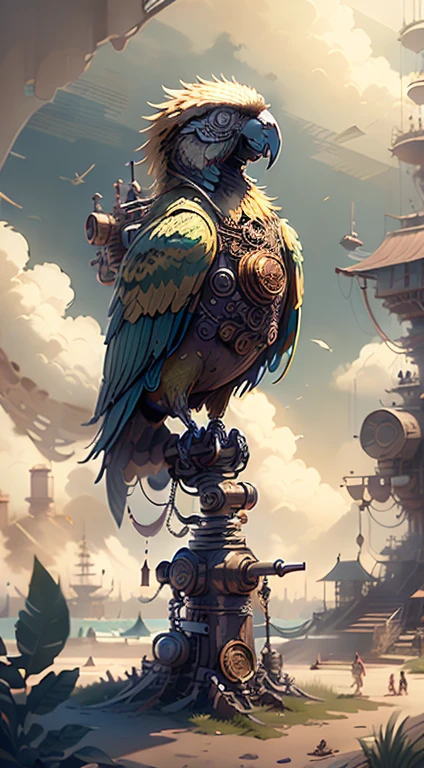 (((best quality))), ((Extremely detailed)), ((illustration)),,mechanical，Parrot.Steampunk，wind,Steampunk