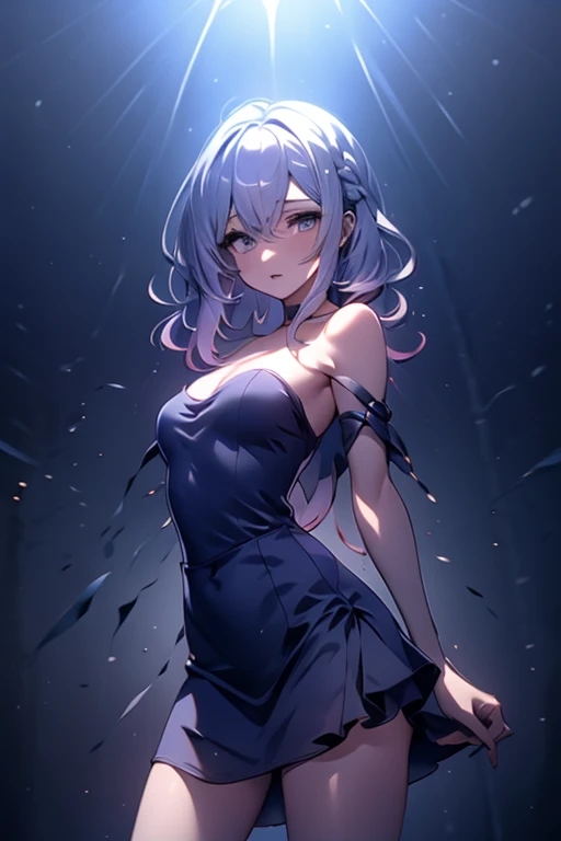 girl, Silver Hair, Indigo eyes, blouse, Chiffon skirt, Midi Skirt, spirit, Long Hair, mysterious, Small breasts