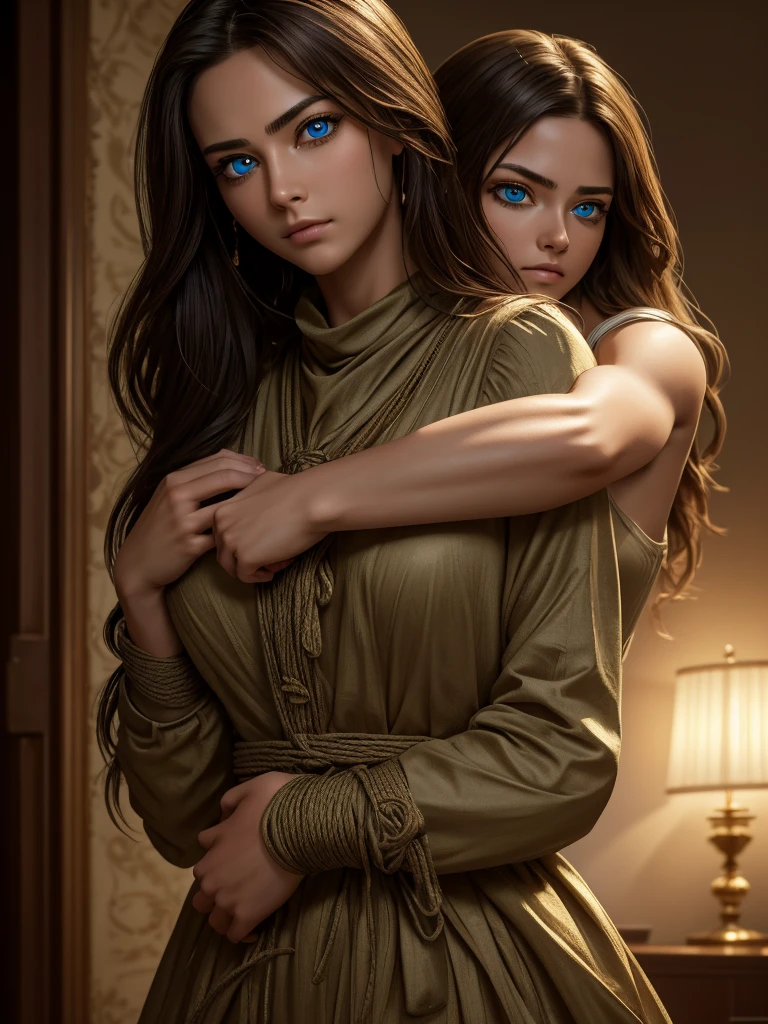 8k, Raw photo, Highest quality, masterpiece:1.2), masterpiece, Highest quality, figure, Very detailed, Fine details, High resolution, 8k,wallpaper, Perfect dynamic composition,(Detailed high quality, Realistic depiction of eyes:1.3)、A woman who has been napped and has her hands tied、Arms wrapped around his back, hands tie behind back, I'm on top of a hill with a spectacular view of an old castle in the distance.、Sitting on a bench、((( With legs apart、Her white panties are visible between her skirt and legs.)))、(((Short sleeve blouse、mini skirt)))、whole body、The whole thing faces forward、21 years old、I am a TV personality.、Beauty、Well-formed face、Make your eyes even、Beautiful black hair、Has bangs、Small face、Well-balanced proportions、Beautiful legs、Fresh face、Beautiful scenery、(((Viewers gaze forward)))、