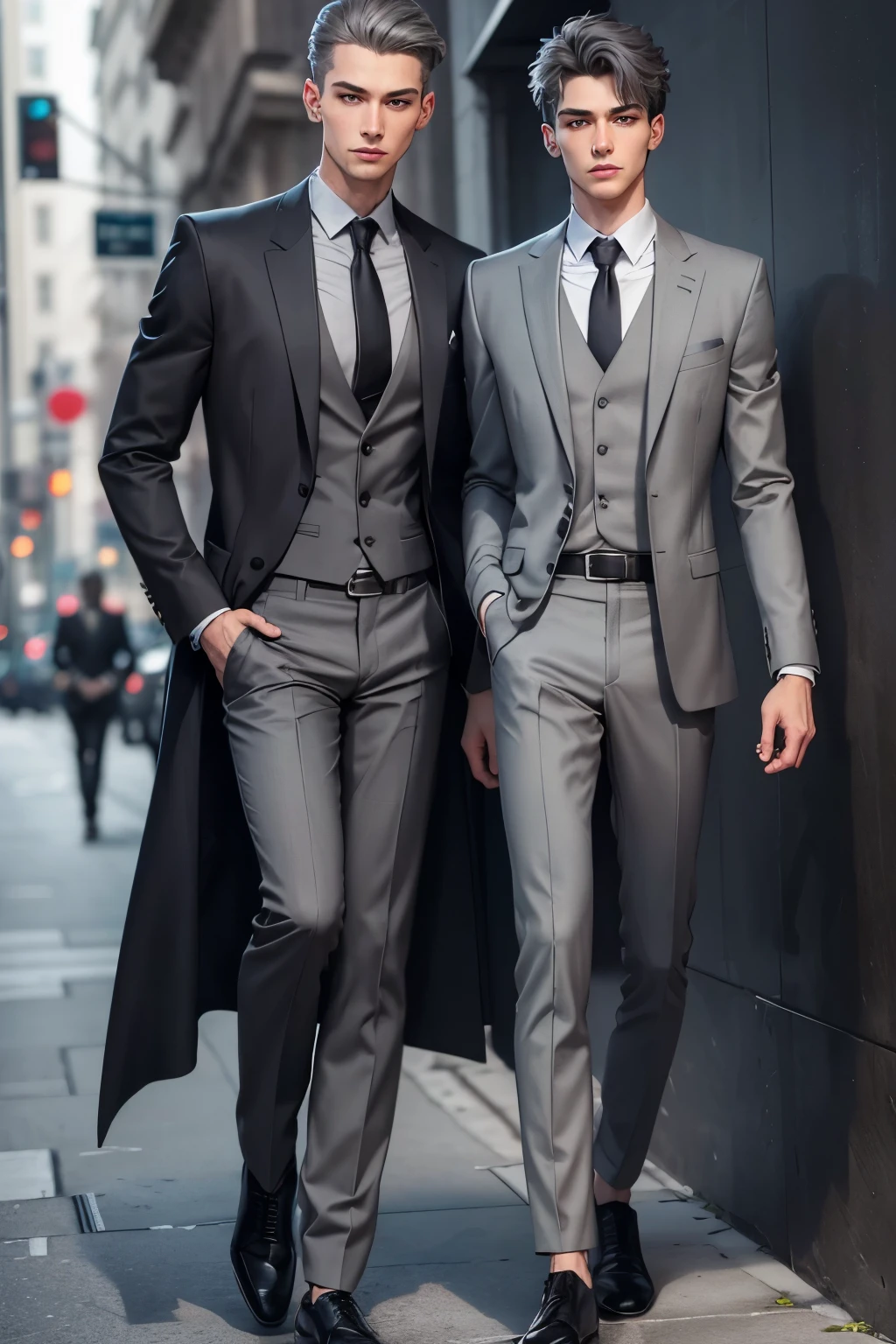 Name: gray Wolford
Gender: male
Height: 173 cm
Features: gray unruffled hair, dark gray eyes, defined pale face.
Body: have slender built with a lanky fingers and a long leg.
Clothes: dark Shawl Lapel, gray flat front trouser, ashen Point Collar shirt, a gray tie with gray raven clip, gray belt, ashen socks and gray shoes