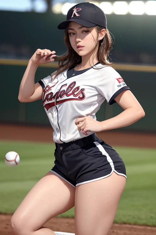 (Highest quality,8k,High resolution,Masseter muscle area:1.2),Very detailed,((Pitcher 1 before pitching.2)),Portraiture,Dynamic Angle,((Shiny skin 1.5)),Women's Softball Players,((Sweatだく1.5)),Wearing a baseball cap,cute,sporty,Attractive face,((Short sleeve baseball uniform,Shorts 1.3)),Beauty Face,Extremely realistic skin,Wet Skin,Sweat,Large Breasts,Tight waist,Beautiful legs ,((Thighs)),sporty,Baseball Stadium,Cinema Lighting,