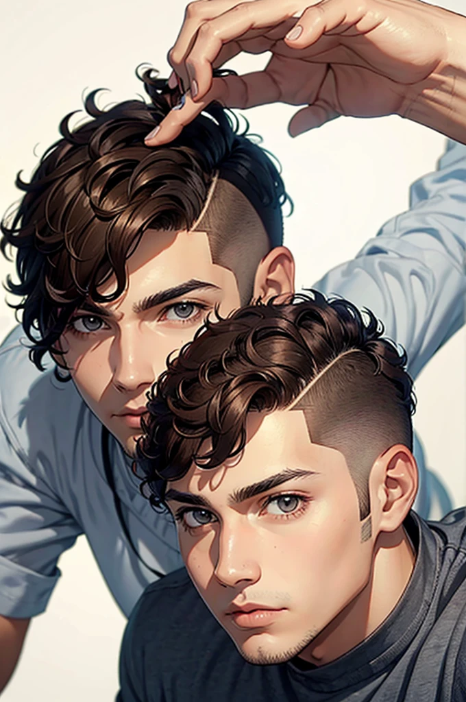 man short curly hair fade haircut style brown hair color